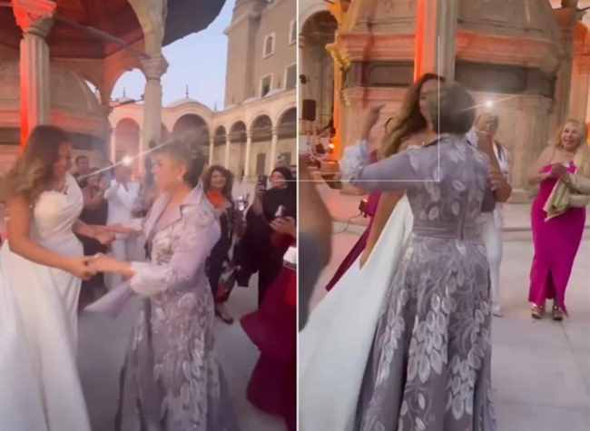 شاهد.. إعلامية تحتفل بعقد قران ابنتها بالرقص داخل مسجد وتثير الجدل